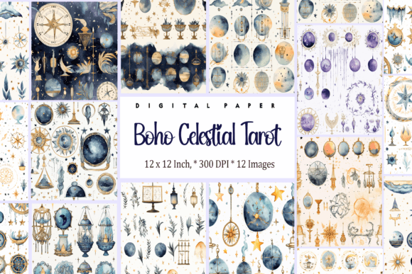 Download Watercolor Boho Celestial Tarot Paper - Paper Collection