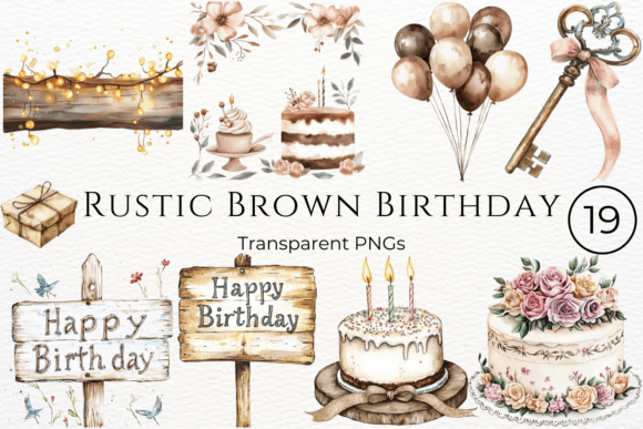 Download Rustic Brown Birthday Watercolor Clipart - Birthday Collection
