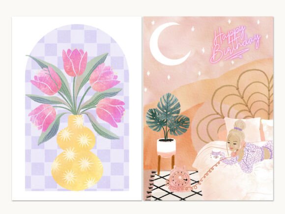 Download Tulips &amp; Dreamy Boho Birthday Cards Set - Birthday Collection