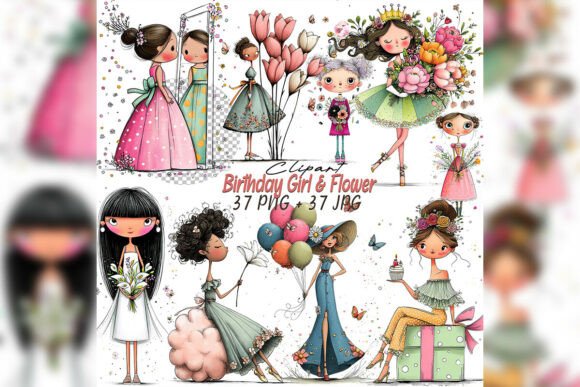 Download Whimsical Birthday Girl Clipart Set - Birthday Collection
