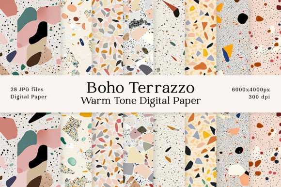 Download Boho Terrazzo Warm Tone Digital Paper - Paper Collection