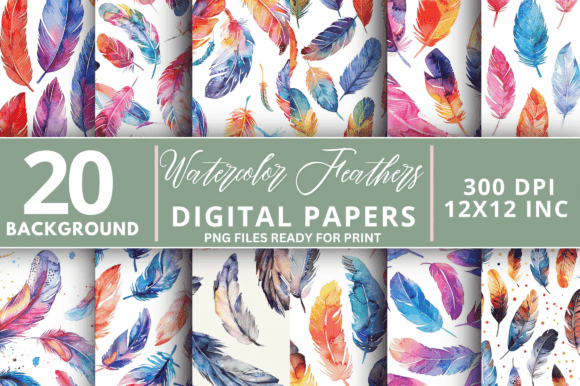 Download Watercolor Feathers Digital Paper Bundle - Paper Collection