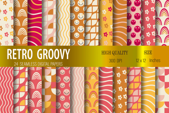 Download Groovy Digital Papers, Retro Patterns - Paper Collection
