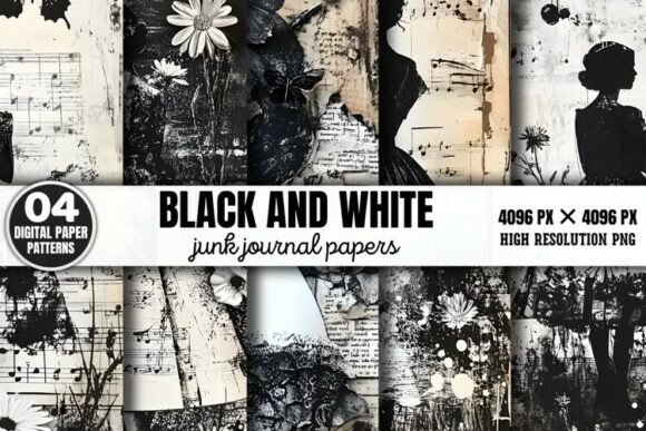 Download Black and White Junk Journal Paper Patte - Paper Collection