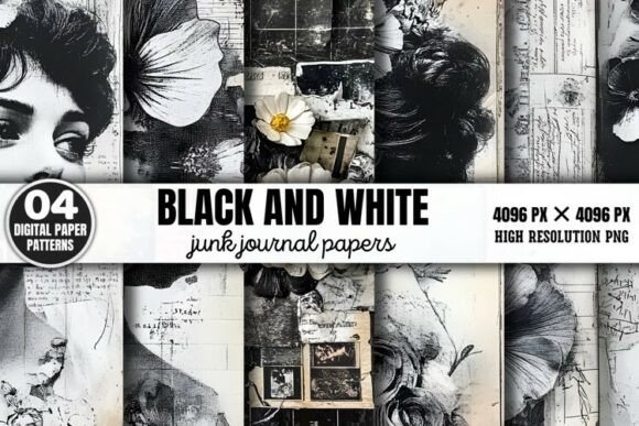Download Black and White Junk Journal Paper Patte - Paper Collection