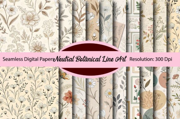 Download Neutral Botanical Line Art Digital Paper - Paper Collection